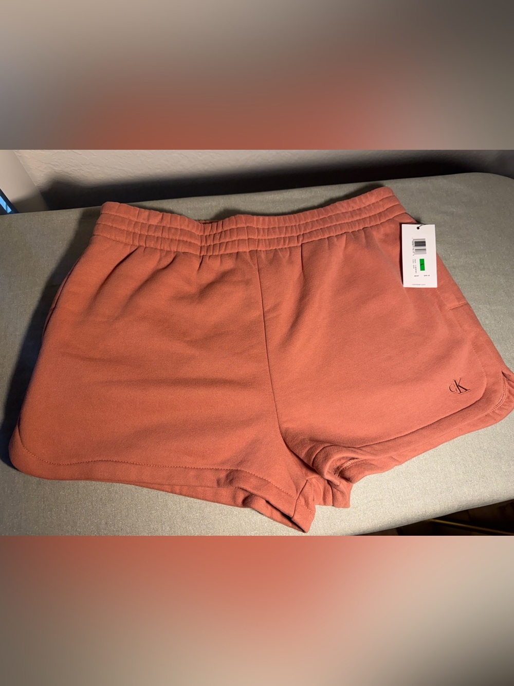 NWT Calvin Klein Jeans Women’s L Rust Cotton Blend Sweat Lounge Shorts CK Logo